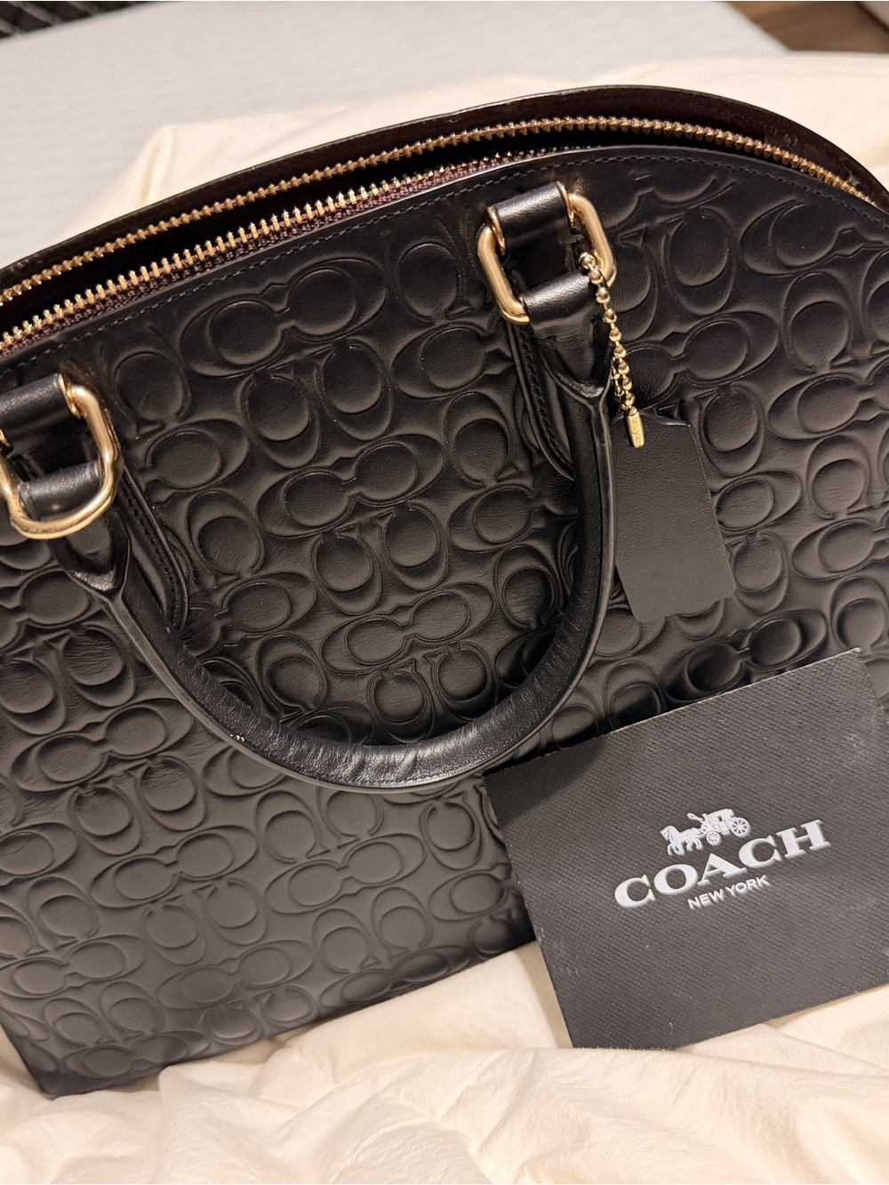 Coach Black Embossed Leather Satchel with Gold Hardware